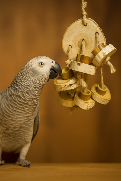 Alyones Ahşap Dal Üzeri Bambu Halkalı Kuş Oyuncağı 20-22 cm