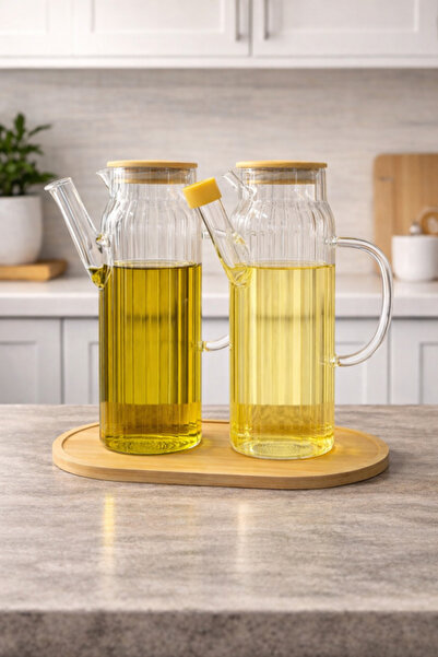 abenim Bambu Standlı 2’li 1000 ml Yağdanlık Yağlık Sirkelik Set Herbiri 1000 ml