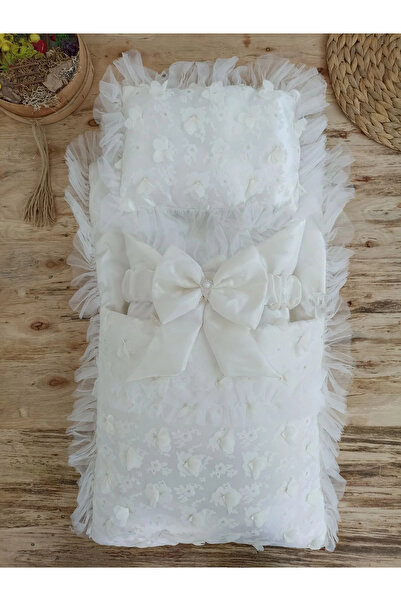 Marsilyan Newborn Izmir Pearl Tulle Embroidered Cotton Bow Swaddled Luxury 3-...