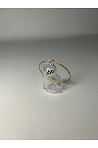 Noname Şeffaf Kedi Şeklinde Kedi Tüyü Saklama Kapsülü Anı Kabı Anahtarlık Çan...