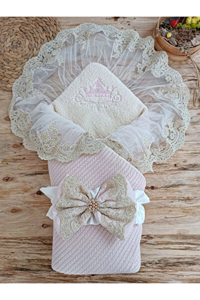 Marsilyan بطانية أطفال حديثي الولادة بتطريز تاج خروف مزينة بفيونكة وحجاب بريزم ستون للجنسين