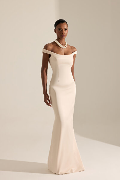 BETTY & SAM Marsala Ekru Saten Gece Elbisesi