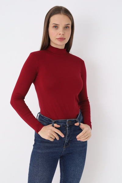 SIR İç Giyim Women's Burgundy Long Sleeve Turtleneck Body