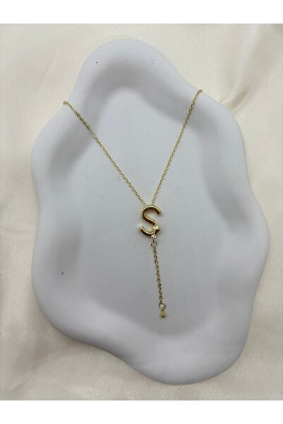 Home Gold Renk S Harf Kolyesi - Su Yolu Taşlı S Harf Kolye - Alya Kolyesi Tre...