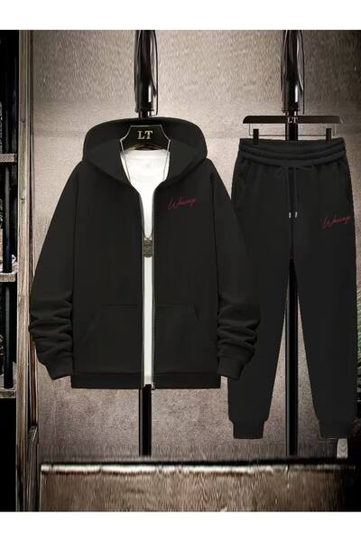 CLASSY.MODA Set de trening pentru bărbați de mărime mare, cu cu glugă fire, cu fermoar, potrivire confortabilă