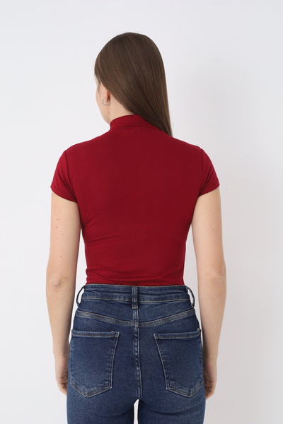 SIR İç Giyim Women's Burgundy Short Sleeve Turtleneck Bodysuit