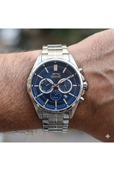 Slazenger Erkek Multifonksiyon Kol Saati | 44 mm Gümüş Çelik Kasa, Mavi Kadra...