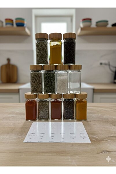 Coş Ev Mutfak 12-Piece Glass Spice Bowl with Bamboo Lid