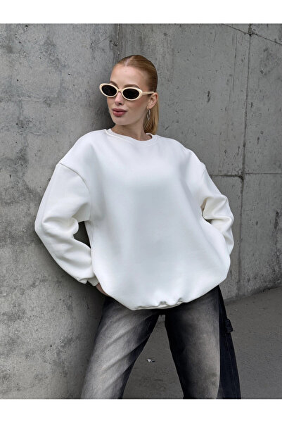 Cool & Sexy Women's Basic Ecru Oversized Sweatshirt