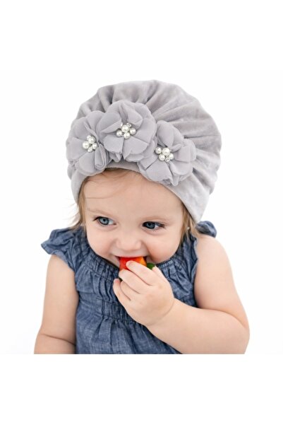 Pure Boutique Gray velvet turban hat with appliquéd flowers