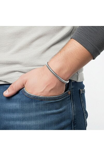 AKSESUARIM Men's Spiral Braided Steel Chain Bracelet 6mm