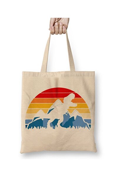 Toyaso Dinosaur Retro Vintage White Tote Bag Long Handle Shopping Bag Beach Bag