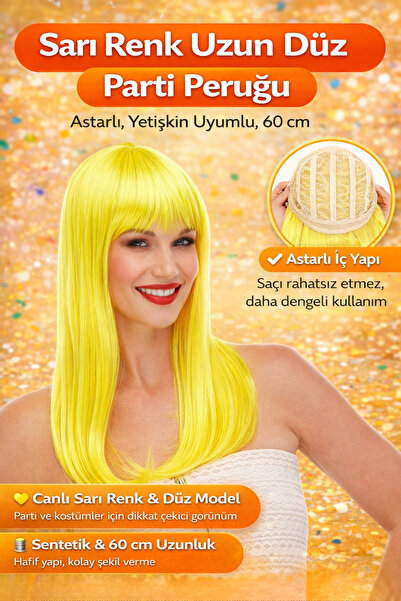 Tamsena Store Sarı Renk Uzun Düz Sentetik Parti Peruğu – Astarlı, Yetişkin Uy...