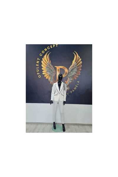 OEM WHITE SUIT WITH BLACK PEARLS AND RHINESTONE - WHITE, 42