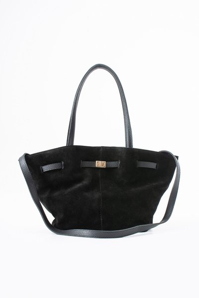 Sira Official Suvela Black Suede Genuine Leather Hand and Shoulder Bag