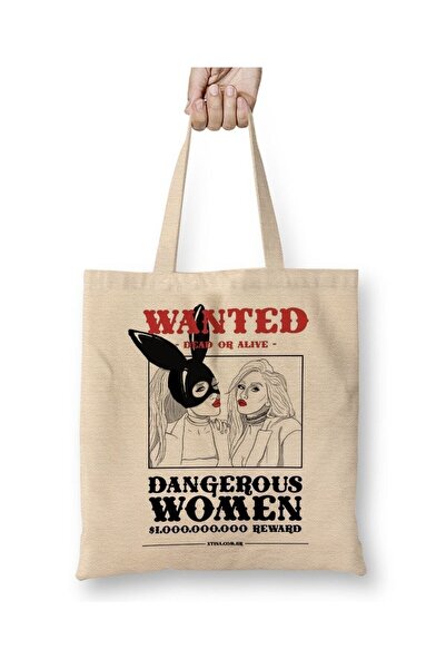Toyaso Dangerous Women White Tote Bag Long Handle Shopping Bag Beach Bag