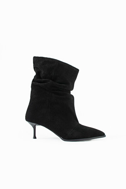 Sira Official Sirena Black Suede Genuine Leather Heeled Boots