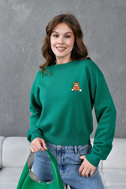 mysimy Crew Neck Premium Special Yarn Teddy Bear Embroidery