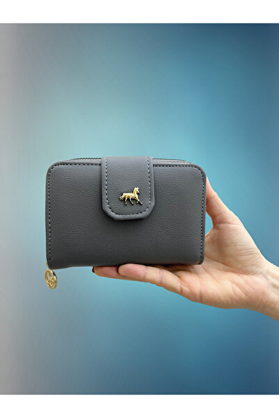 shiny ever Gray Soft Leather Women's Wallet with Gold Detail