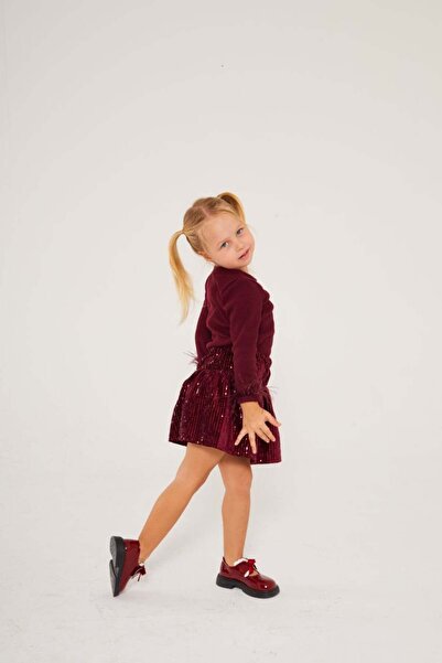 Pinkitokids Pullu Etekli Takım-Bordo