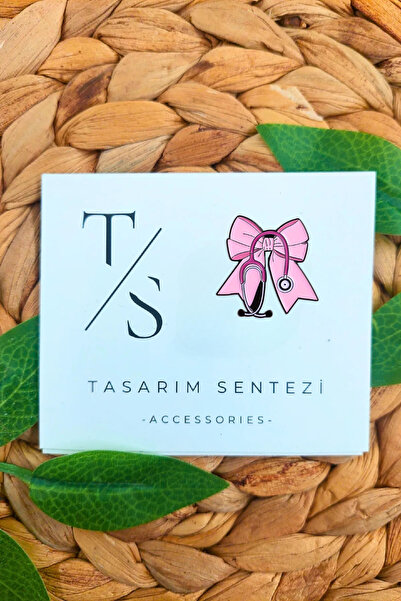 Tasarım Sentezi Rozet Metal Broş Steteskop Pembe Fiyonk Sağlık Doktor Hemşire...
