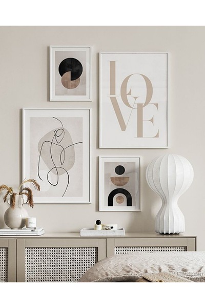 VOBA STORE Voba 4 parça minimalist çerçeve görünümlü mdf baskı tablo seti/ du...