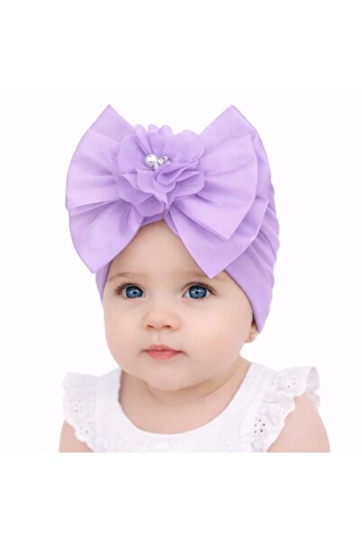 Superbaby Caciulita lila tip turban cu funda din satin aplicata in fata