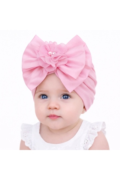 Pure Boutique Pink turban hat with satin bow applied to the front