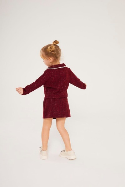 Pinkitokids Pearl Detailed Tweed Girls' Suit-Burgundy