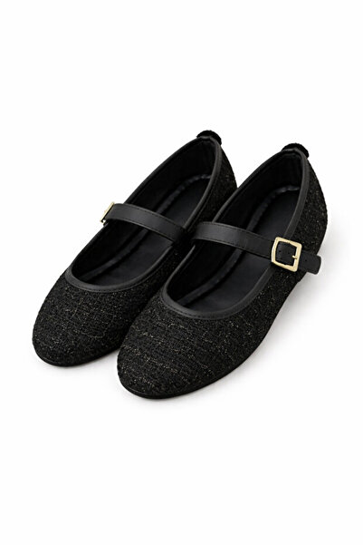FootFrenzy Women's Textured Fabric Buckle Casual Ballerinas Stylish and Comfortable Women's Shoes