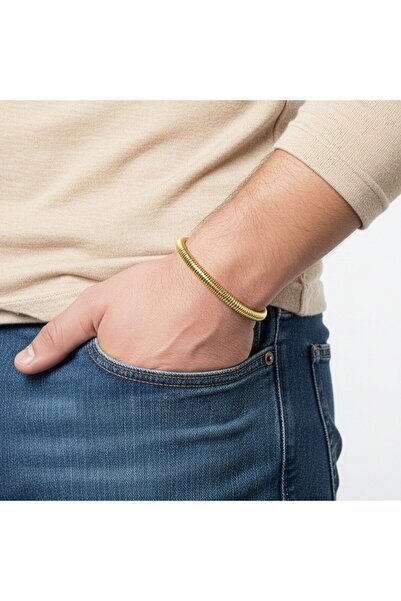 AKSESUARIM Men's Spiral Braided Steel Chain Bracelet 6mm