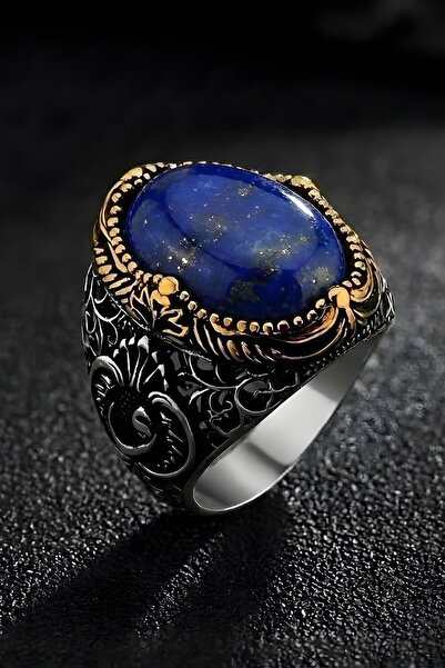 Takıdepo Hünkar Model Lapis Lazuli Taşlı Gümüş Erkek Yüzük