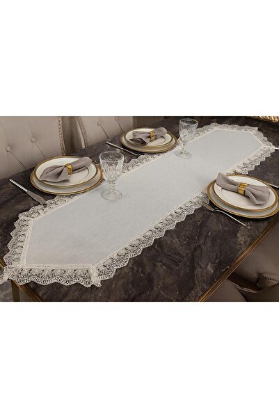 alinastore KENARLARI DANTELLİ SİMLİ KETEN LÜKS RUNNER