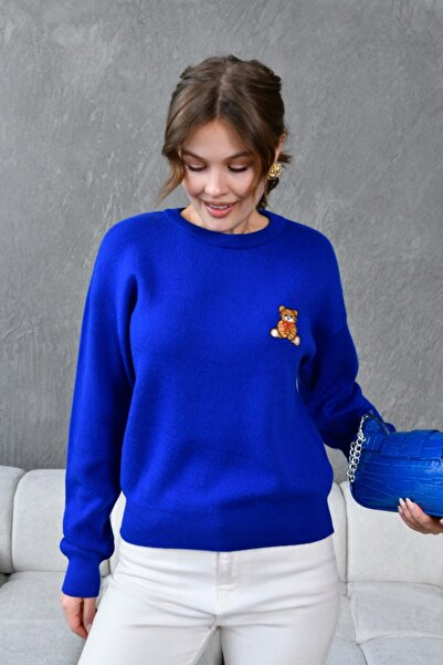 mysimy Crew Neck Premium Special Yarn Teddy Bear Embroidery