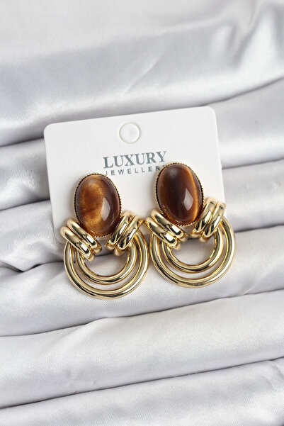 Skygo Brass Gold Color Brown Stone Vintage Women's Earrings - Tj-Bkp11354