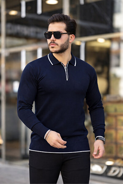 comstar Чоловічий светр з коміром на блискавці та деталями на комірі
