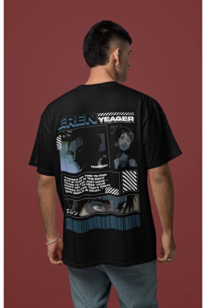 SEVBANO Tricou anime oversize unisex cu imprimeu pe spate Attack On Titan Ere...