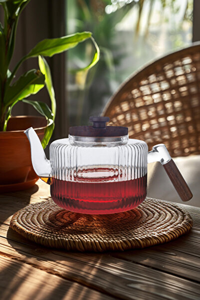SODELICIOUS COFFEE TEA 1200 ml Akasya Striped Glass Teapot with Lid