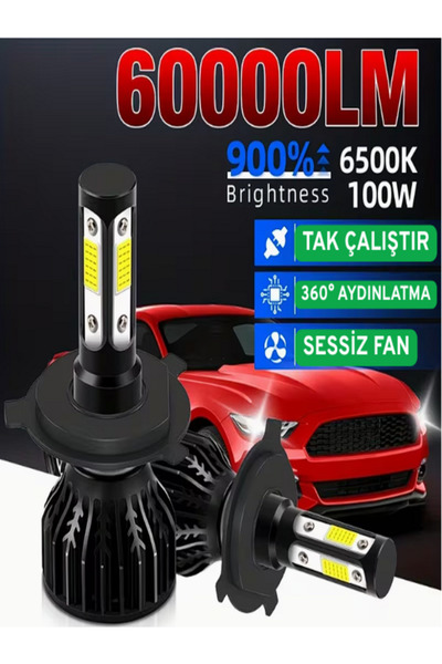 TVS H11 LED Xenon Far Ampulü 60000 Lumen | 100W 6500K | Fanlı Soğutmalı | Tak...