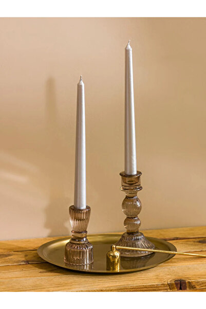 LC Waikiki Gri Dekoratif Şamdan Mum 2'li