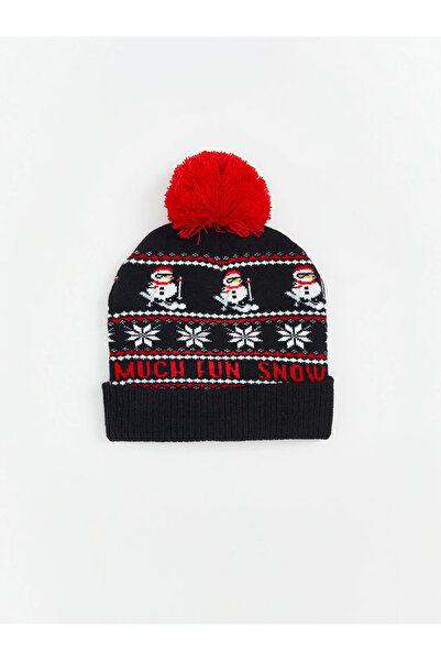 LC Waikiki Navy Blue Christmas Themed Men's Knitwear Beanie