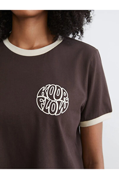 LC Waikiki Brown Crew Neck Printed Women's Sports T-Shirt