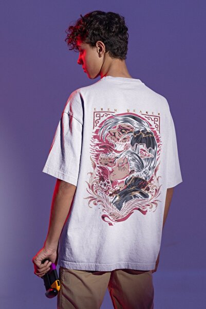 SEVBANO Tricou anime oversize unisex cu imprimeu pe spate Attack On Titan Ere...