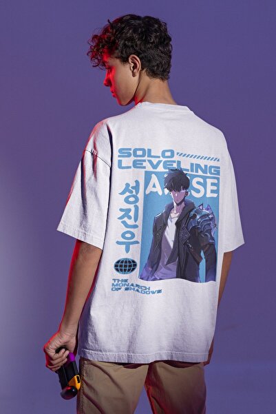 SEVBANO تي شيرت سولو ليفلينج أرايز مطبوع للجنسين قصة فضفاضة بشخصيات أنمي