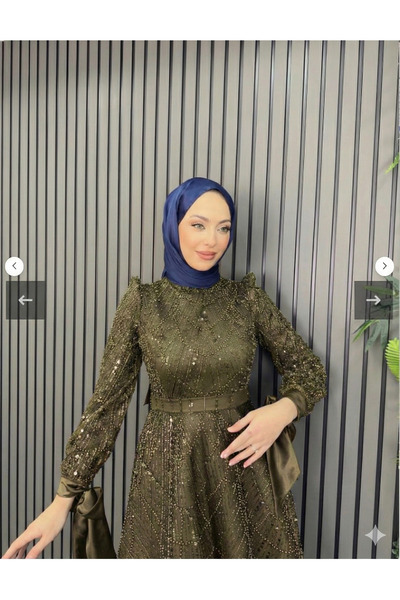 VAIMONI MODA Vittoria Kolu Fiyonk Boncuk İşlemeli Abiye