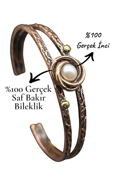 NBS Beautiful Naturel Stones İncili Saf Bakır Bileklik Gerçek İnci Hakiki Bak...
