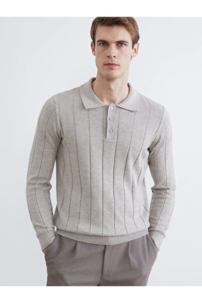 LC Waikiki Beige Polo Neck Men's Knitwear Sweater