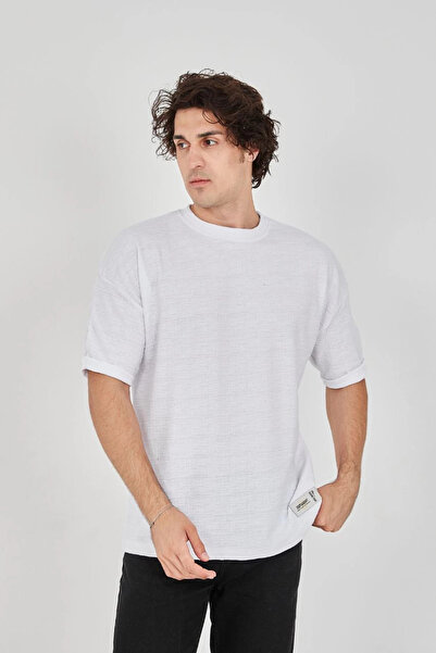 Butik Unisex Jacquard Fabric Comfortable Sleeve T-Shirt - White
