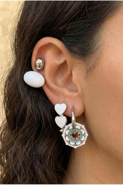 PRVT YSX 14K Altın Kaplama Beyaz Mineli Küpe Seti