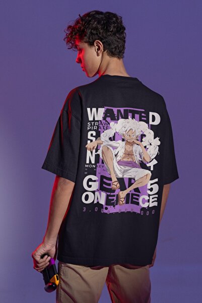 SEVBANO Tricou Anime Oversize Unisex cu imprimeu pe spate One Piece, cu Monke...